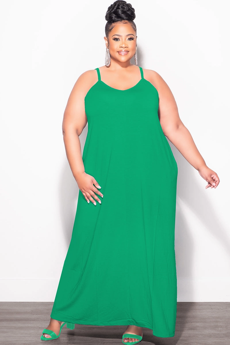 Final Sale Plus Size Spaghetti Strap Maxi Dress in Green Minimal Design