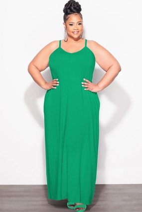 Final Sale Plus Size Spaghetti Strap Maxi Dress in Green SmoothZipClosure