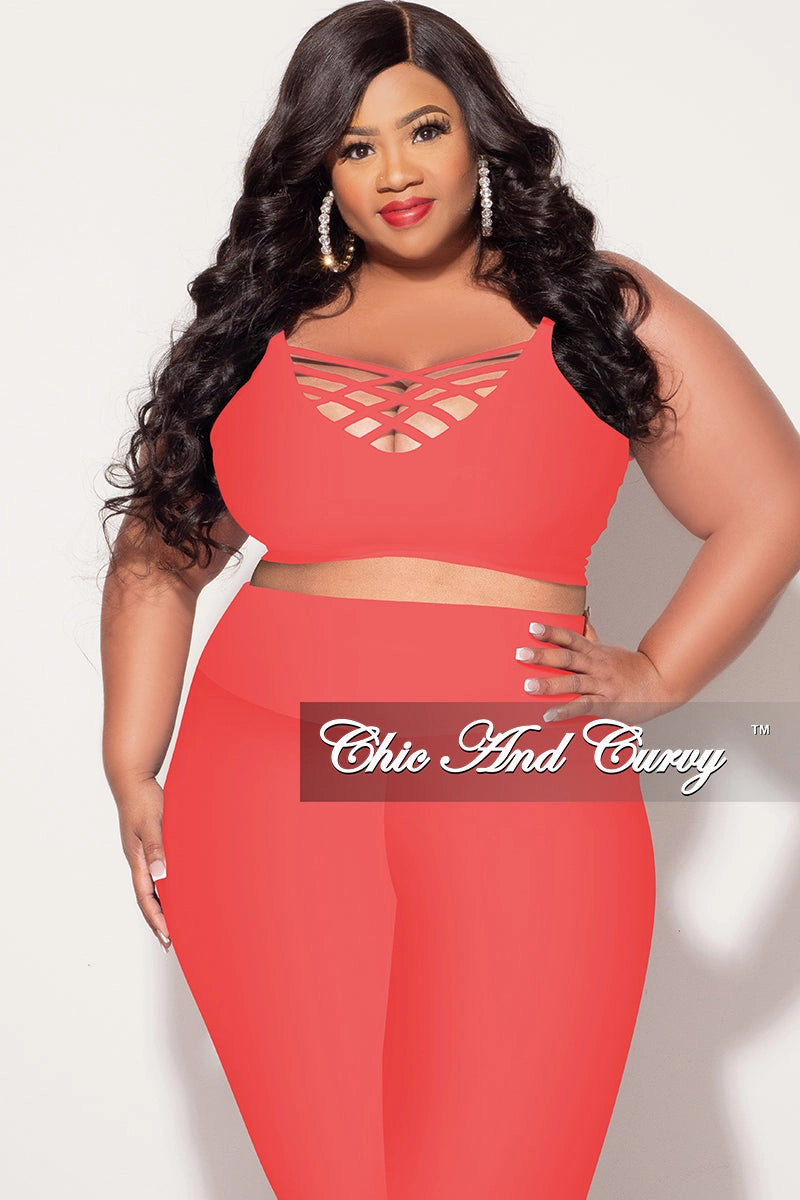 Final Sale Plus Size Spaghetti Strap Triple Criss Cross Front Bralette in Coral No Bunching