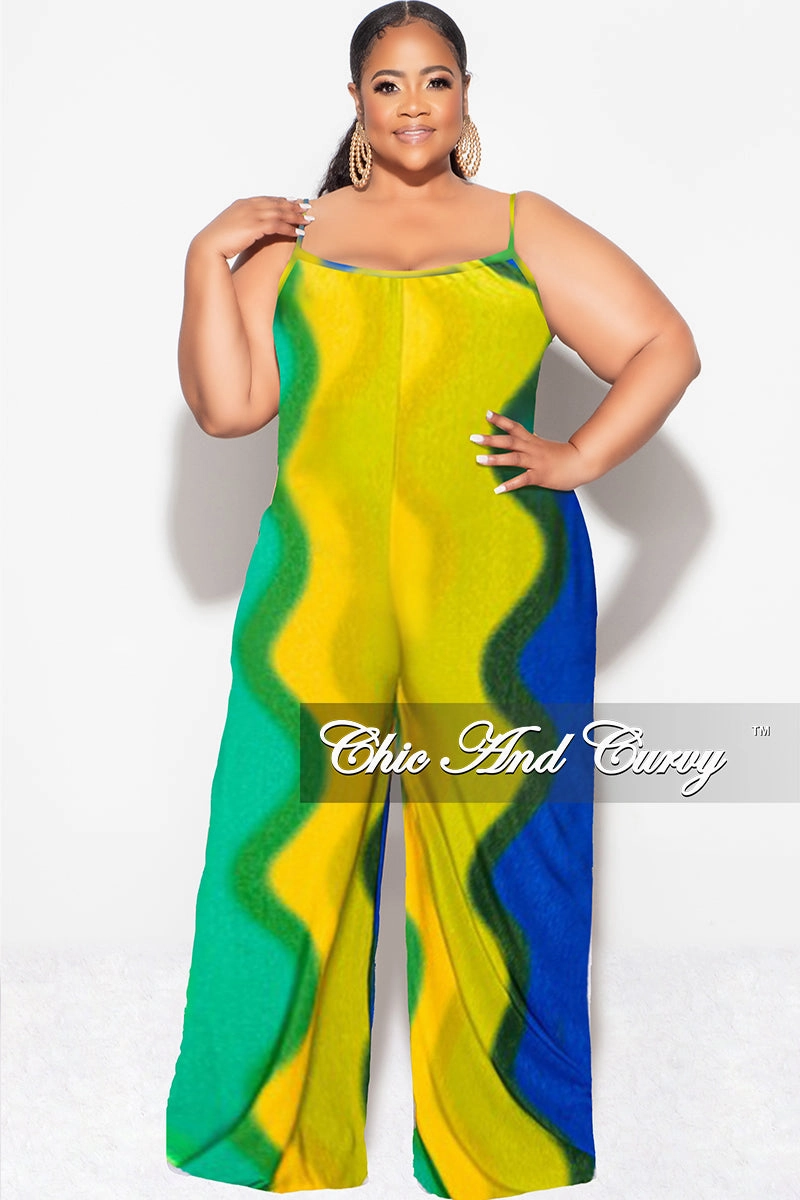 Final Sale Plus Size Spaghetti Straps Jumpsuit in Yellow, Orange, Royal Blue and Green UltraSoftLining