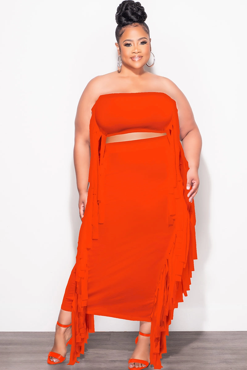 Final Sale Plus Size Strapless 2pc Set in Orange Stretch Support Fit