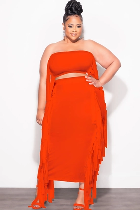 Final Sale Plus Size Strapless 2pc Set in Orange Comfy Wardrobe