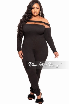Curved Waistline Final Sale Plus Size Strapless Jumpsuit in Black