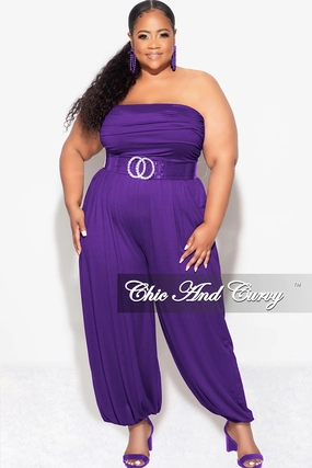 Final Sale Plus Size Strapless Jumpsuit in Purple Core Essential