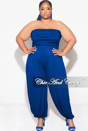 Final Sale Plus Size Strapless Jumpsuit in Royal Blue Soft Interior