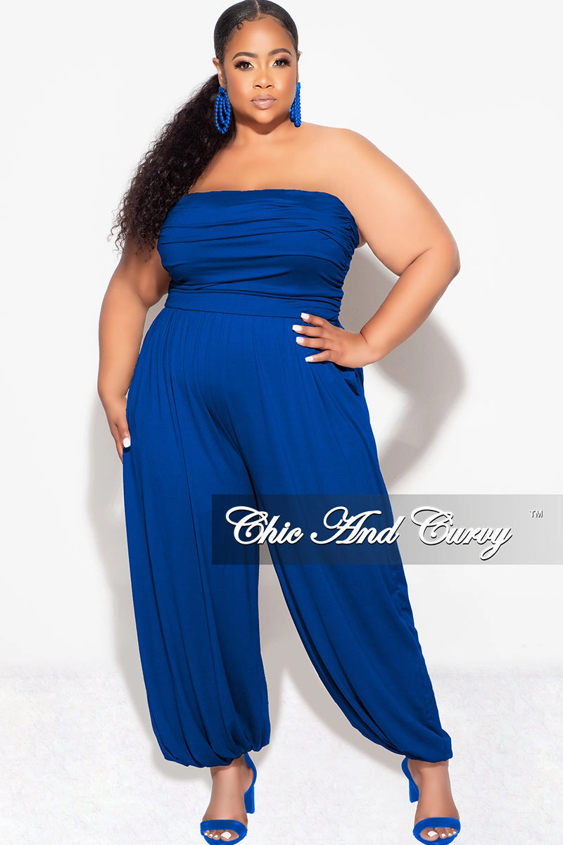 Final Sale Plus Size Strapless Jumpsuit in Royal Blue Long Wear