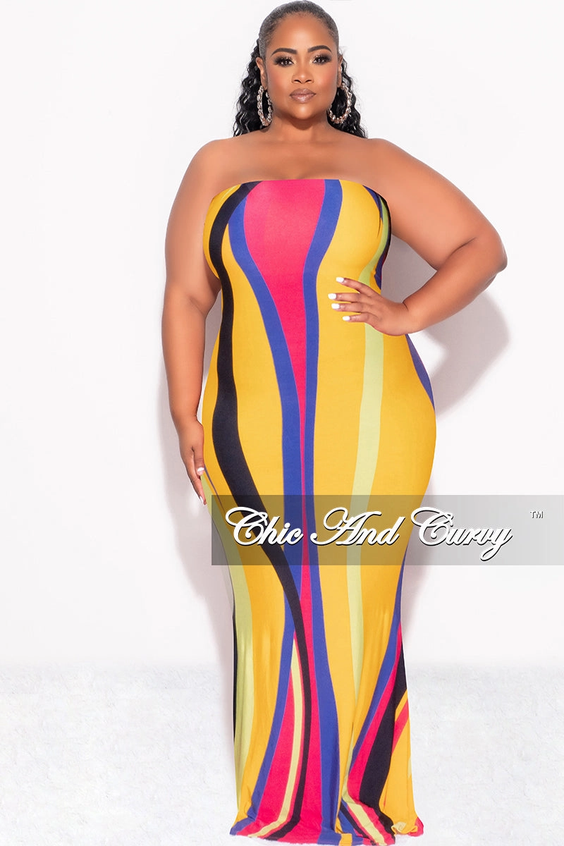 Final Sale Plus Size Strapless Mermaid Maxi Dress in Mustard Fuchsia Purple Neon Royal Blue and Black Softened Hem