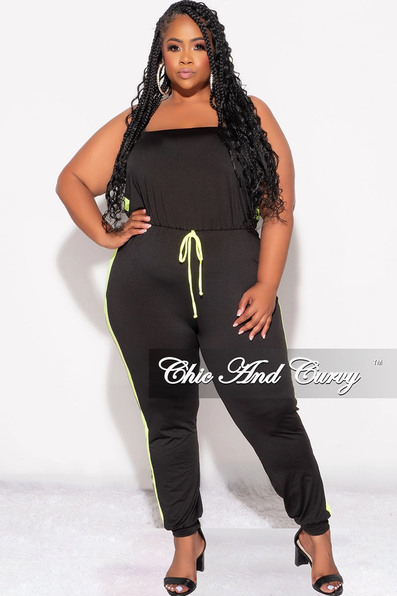 Tough Flex Durable Hemming Final Sale Plus Size Strapless Tube Jumpsuit in Black and Neon Green