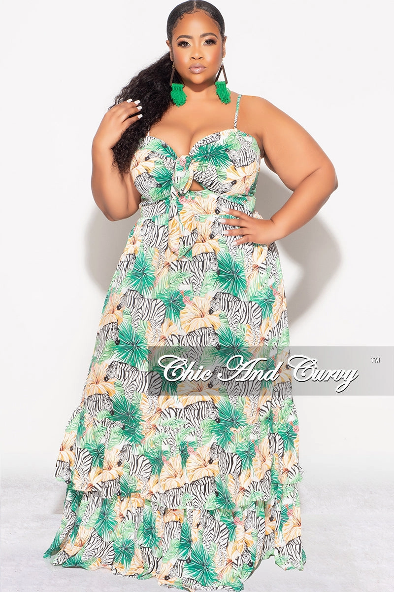 Final Sale Plus Size Tank Maxi Dress in Chiffon in Green with Zebra Print Summer Chill Ready Comfy Style