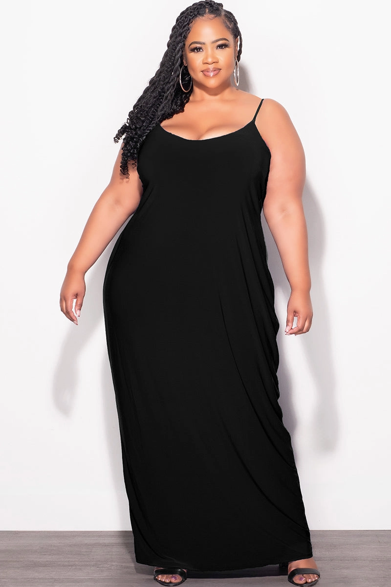 Final Sale Plus Size Tank Spaghetti Strap Maxi Dress in Black Minimalist Design
