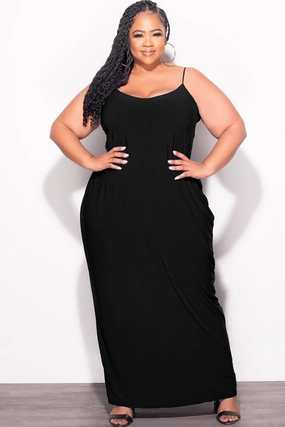 Final Sale Plus Size Tank Spaghetti Strap Maxi Dress in Black Smart Comfort FourWayStretch