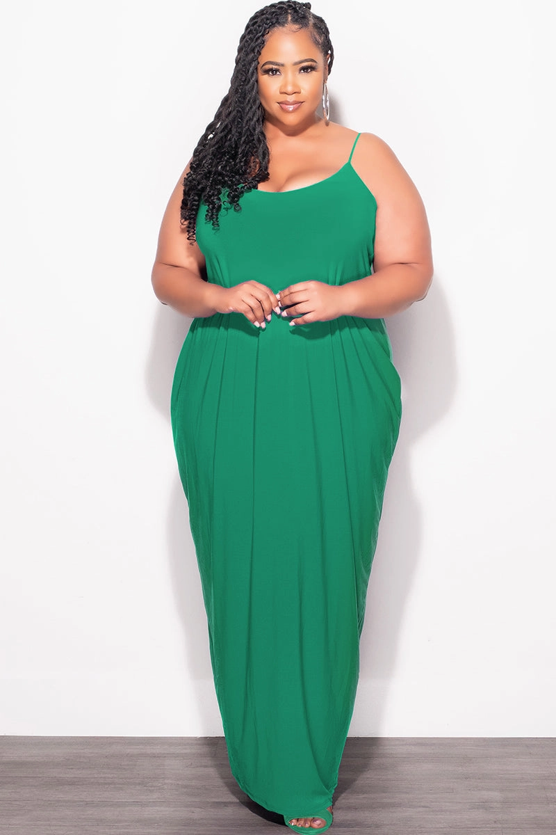 Final Sale Plus Size Tank Spaghetti Strap Maxi Dress in Kelly Green Breathable Layer Simple Cut