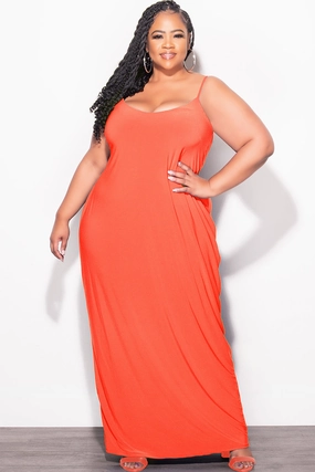 Final Sale Plus Size Tank Spaghetti Strap Maxi Dress in Orange Anti Snag Threading