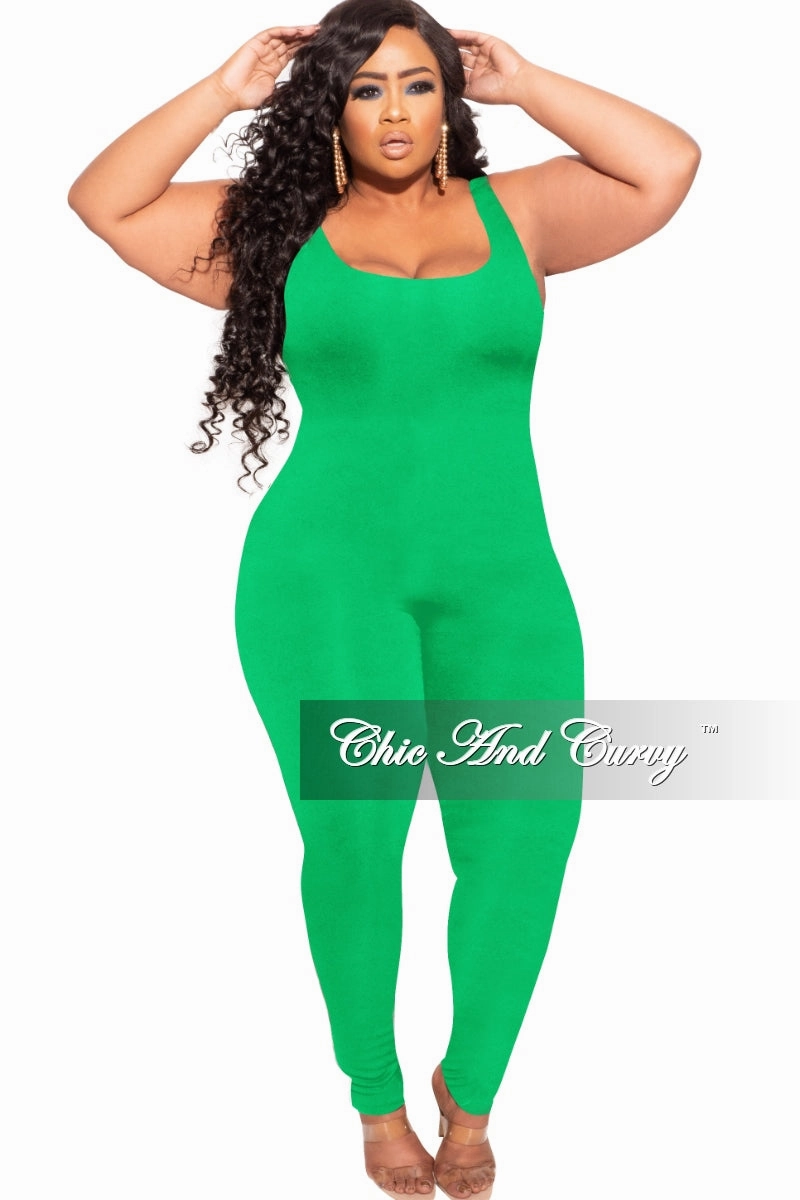 Final Sale Plus Size Tank Unitard Catsuit in Green Sustainable Material Blend