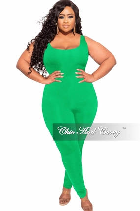 High Rise Loose Fit Final Sale Plus Size Tank Unitard Catsuit in Green