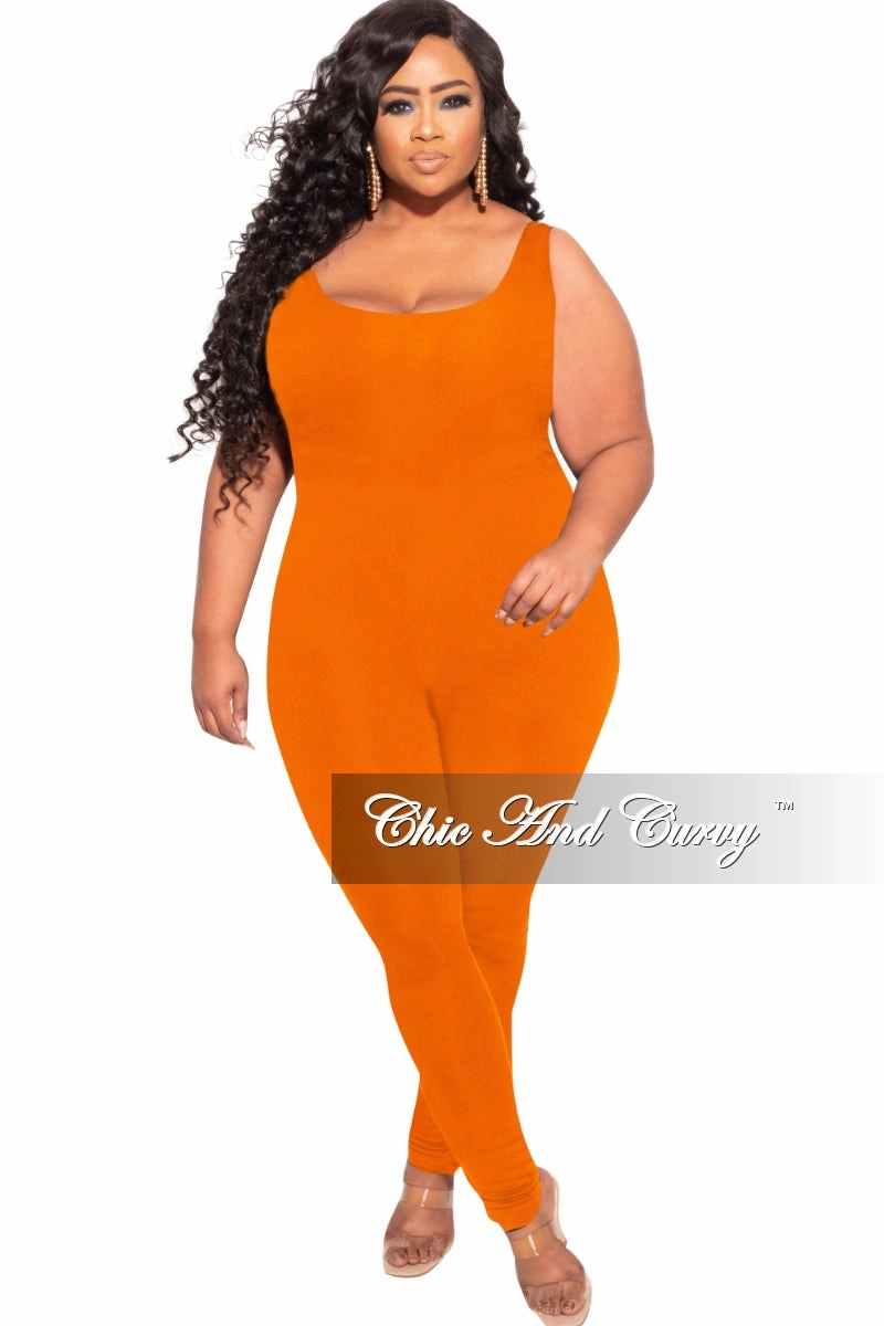 Final Sale Plus Size Tank Unitard Catsuit in Orange Stretch Panels