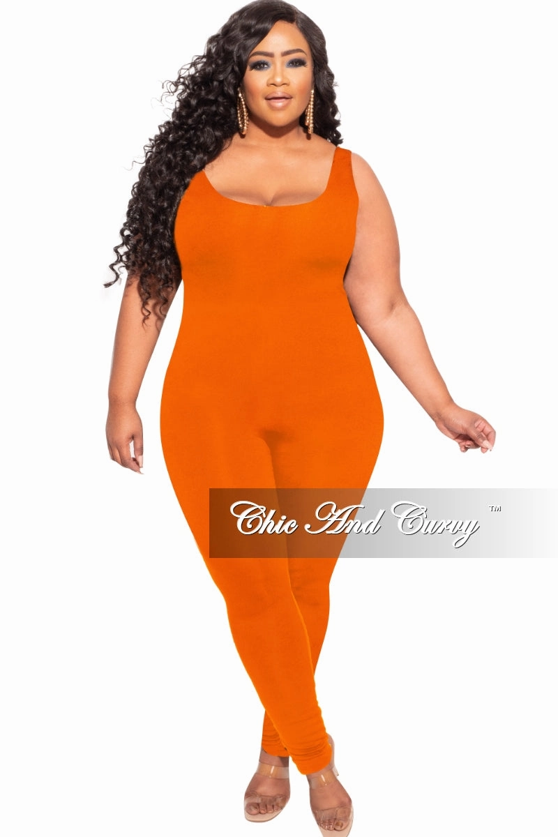 Effortless Look Eco Friendly Fabric Final Sale Plus Size Tank Unitard Catsuit in Orange