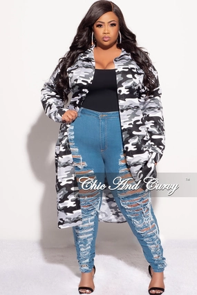 Final Sale Plus Size There's Nothing Like A Sistah Shirt Dress in Black and White Camouflage Print Urban Cool