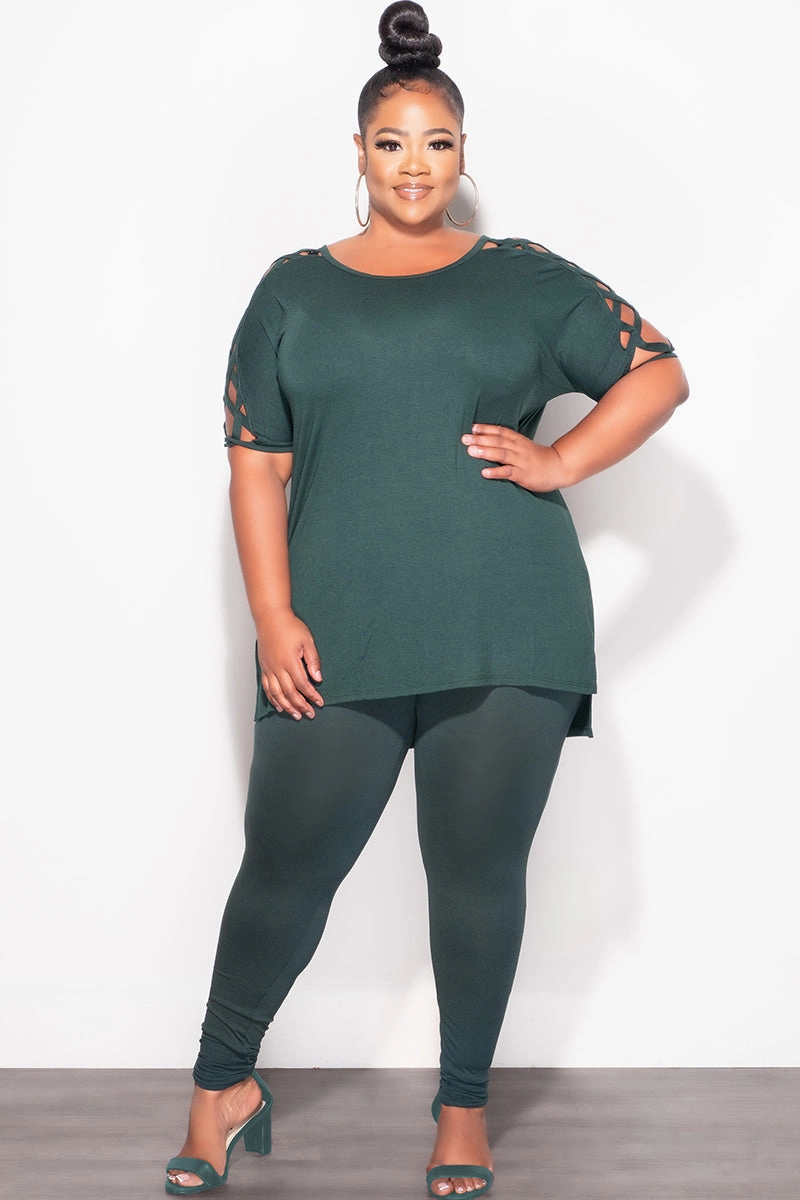 Final Sale Plus Size Top and Legging Set in Hunter Green HiddenPockets
