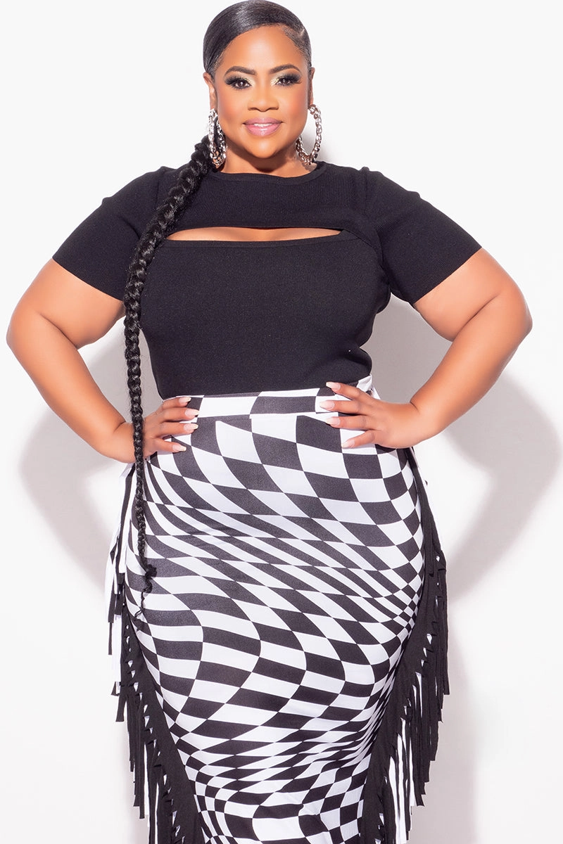SecureClosureSystem AdjustableWaistband Final Sale Plus Size Top with Cutout in Black