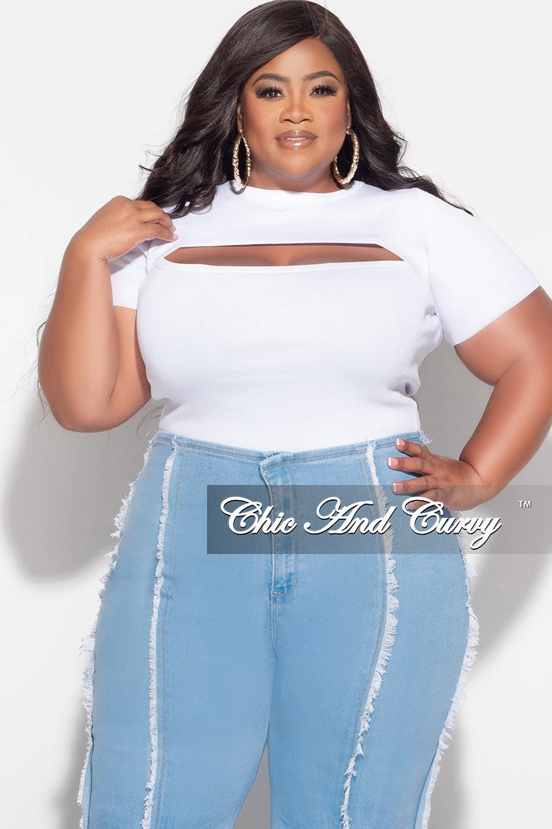Relax Fit Wear Trendy Waist Final Sale Plus Size Top with Cutout in White