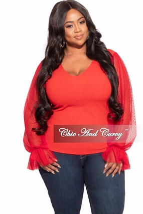 Final Sale Plus Size Tunic Top with Mesh Sleeves in Red Packable design
