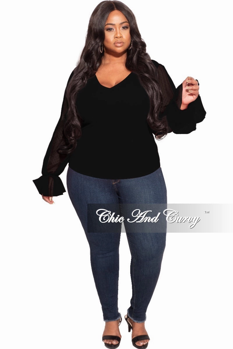 Final Sale Plus Size Tunic with Mesh Sleeves in Black Durable Seams