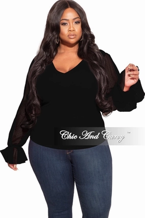 Stylish Fit Comfortable Fashion Final Sale Plus Size Tunic with Mesh Sleeves in Black