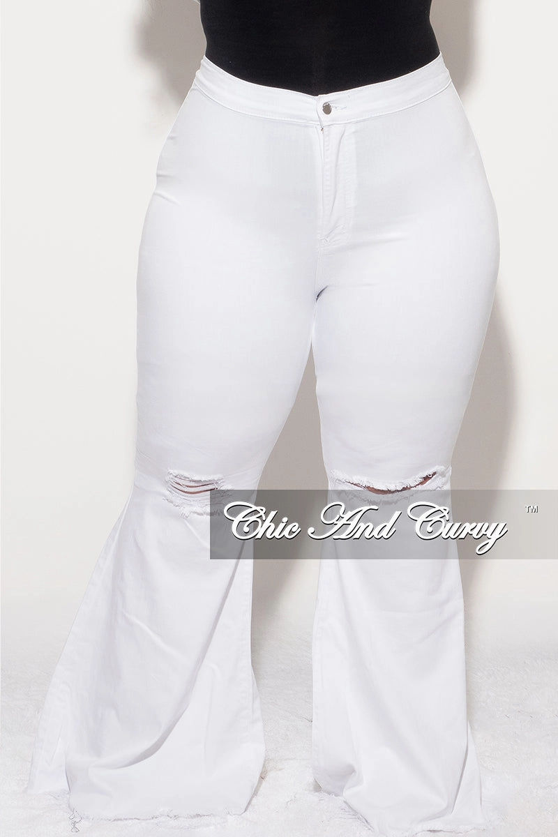 Versatile Fit Full Flex Final Sale Plus Size Wide Leg Distressed Knee Denim Jeans in White