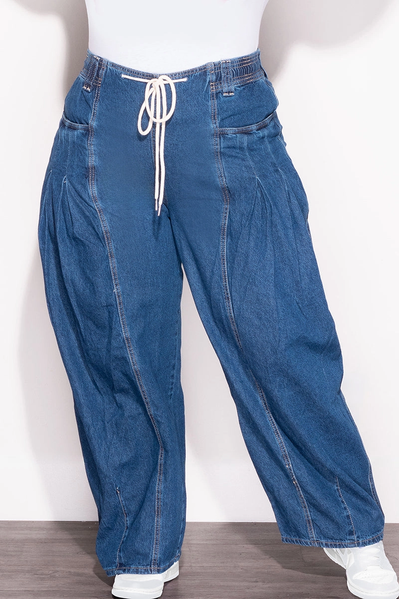 Minimal Vibe Final Sale Plus Size Wide Leg Pants in Denim