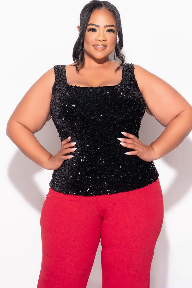 Easycare EcoFriendly Dye Process Final Sale Plus Sleeveless Sequin Size Top in Black