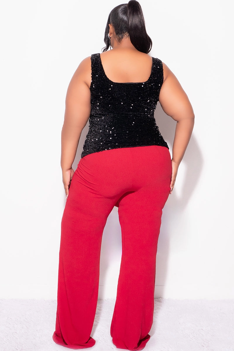 Soft Blended Fabric Final Sale Plus Sleeveless Sequin Size Top in Black