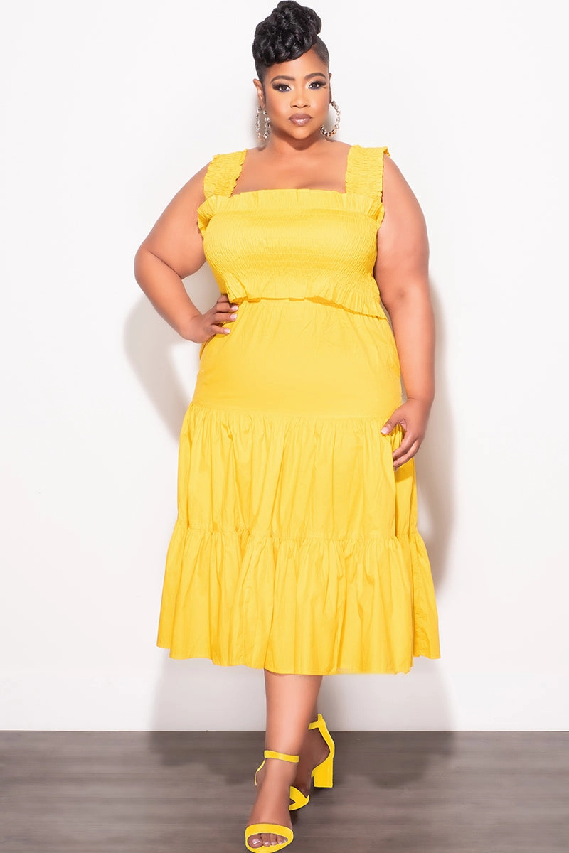 Quick Adjust Fit Final Sale Size 2pc Frill Crop Top and Maxi Skirt Set in Yellow