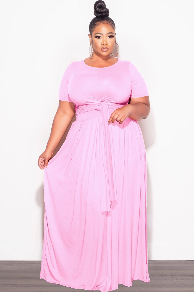 Final Sale Size 2pc Tie Top Maxi Skirt Set in Soft Light Pink Breathable Base