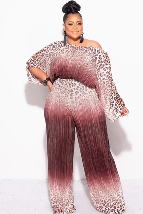 Final Size 2pc Pleated Off the Shoulder ColorBlock Top and Pants Set in Animal Print and Brown Comfortable Fit Wear