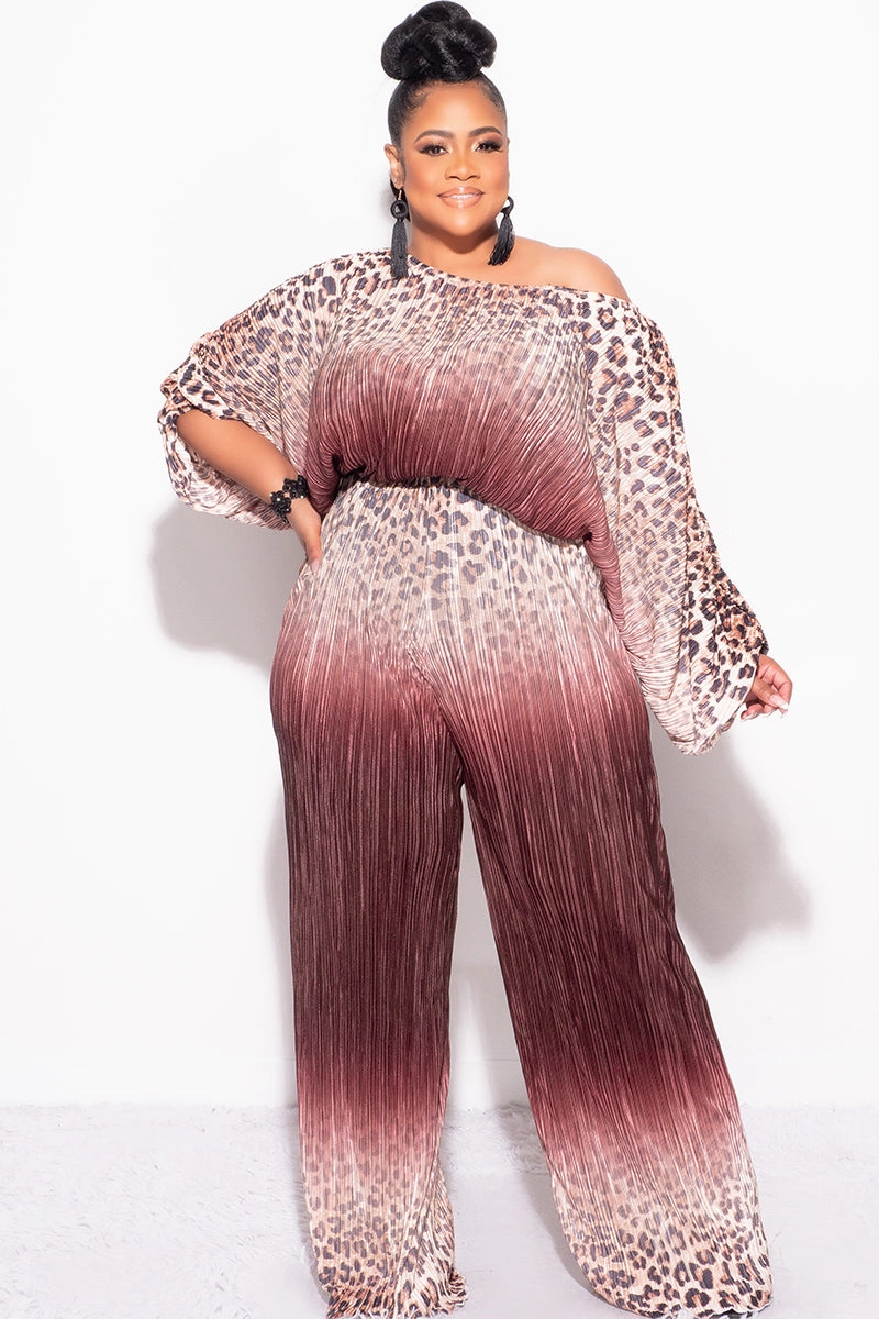 Final Size 2pc Pleated Off the Shoulder ColorBlock Top and Pants Set in Animal Print and Brown Comfortable Fit Wear
