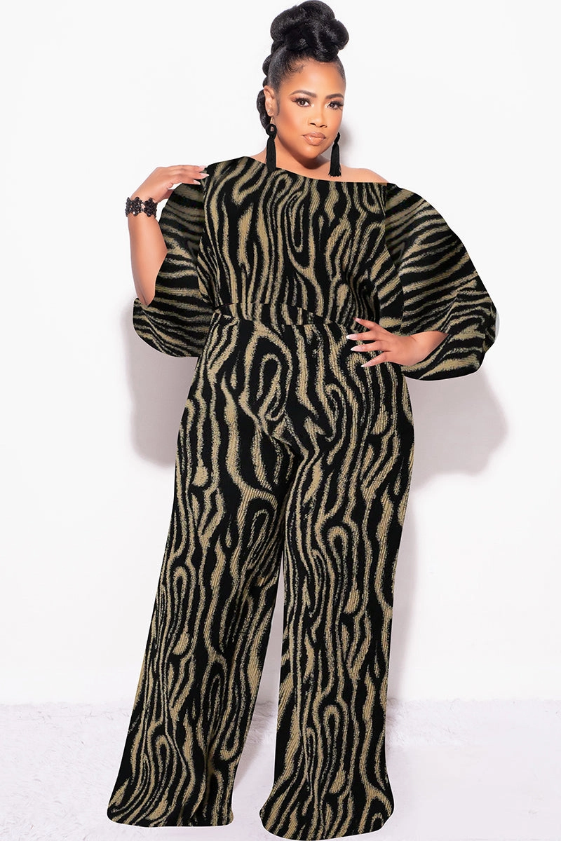 Flexible shape Final Size 2pc Pleated Off the Shoulder Top and Pants Set in Black and Tan
