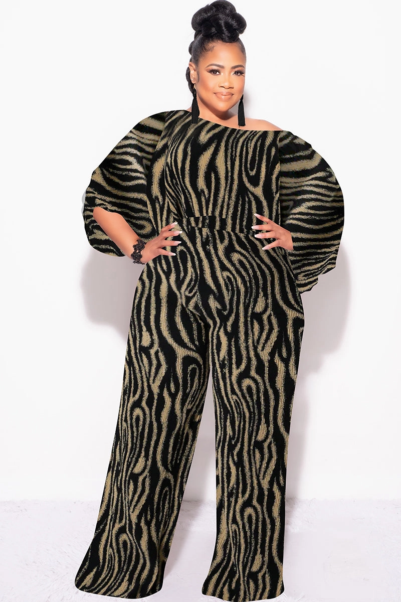 Quick Dry Fabric Comfort Control Final Size 2pc Pleated Off the Shoulder Top and Pants Set in Black and Tan