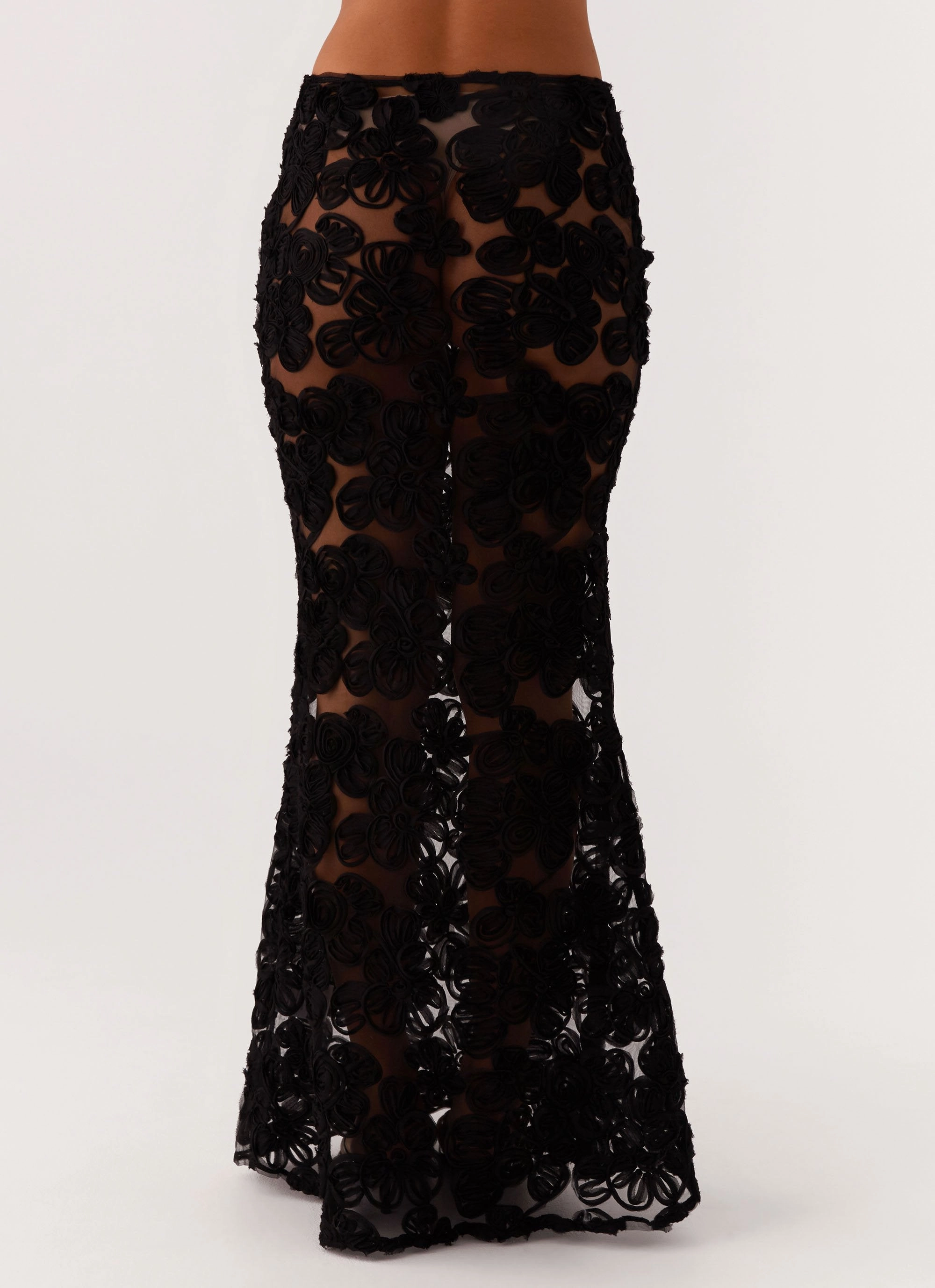 High Waist Stretch Fiorella Floret Maxi Skirt - Black