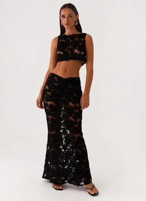 Ripstop Fabric Technology Streetwear vibe Fiorella Floret Maxi Skirt - Black