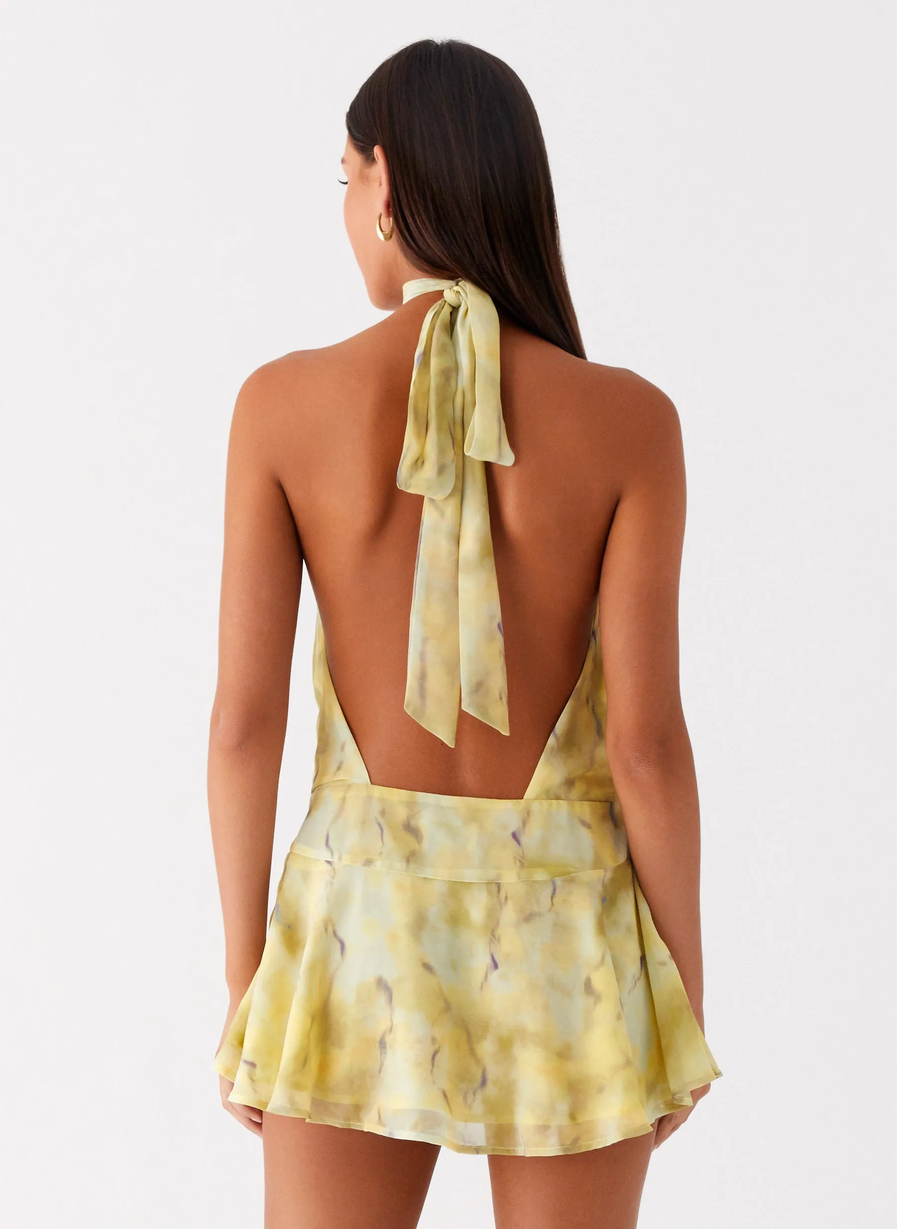 Clean Structure First Date Halter Mini Dress - Yellow Tie Dye