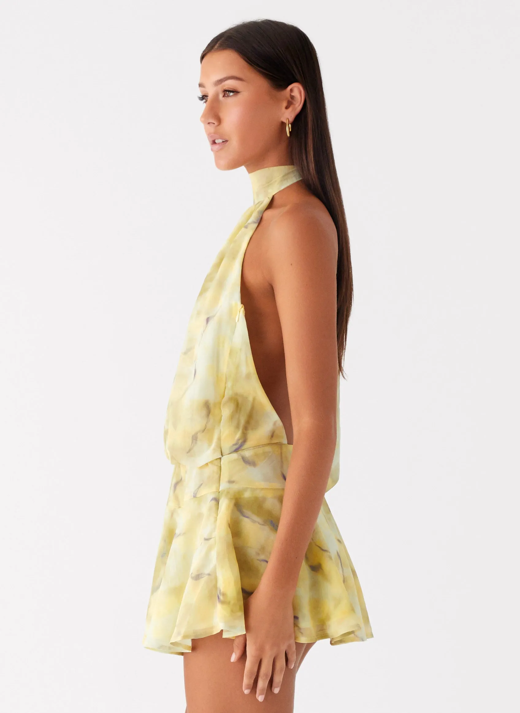 First Date Halter Mini Dress - Yellow Tie Dye Versatile Layers