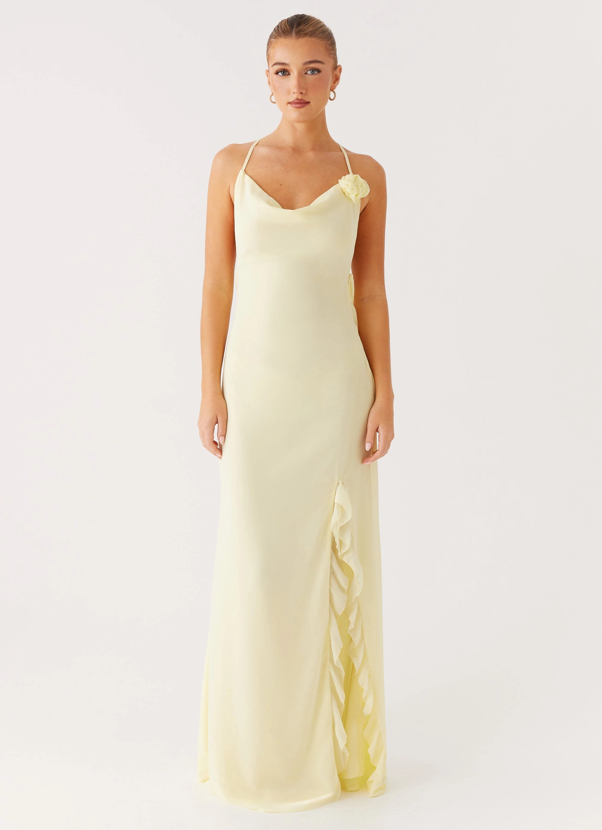 Peplum-Style Olive Tone First Class Maxi Dress - Yellow
