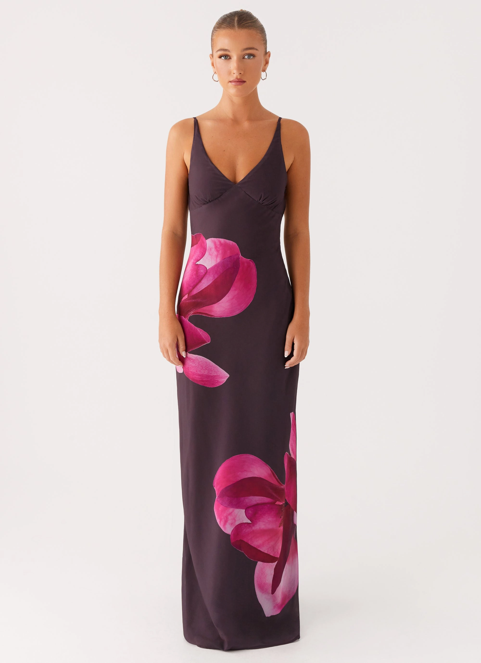 Griselda Maxi Dress - Dark Chocolate Dry-Clean-Only Fold-Over-Detail