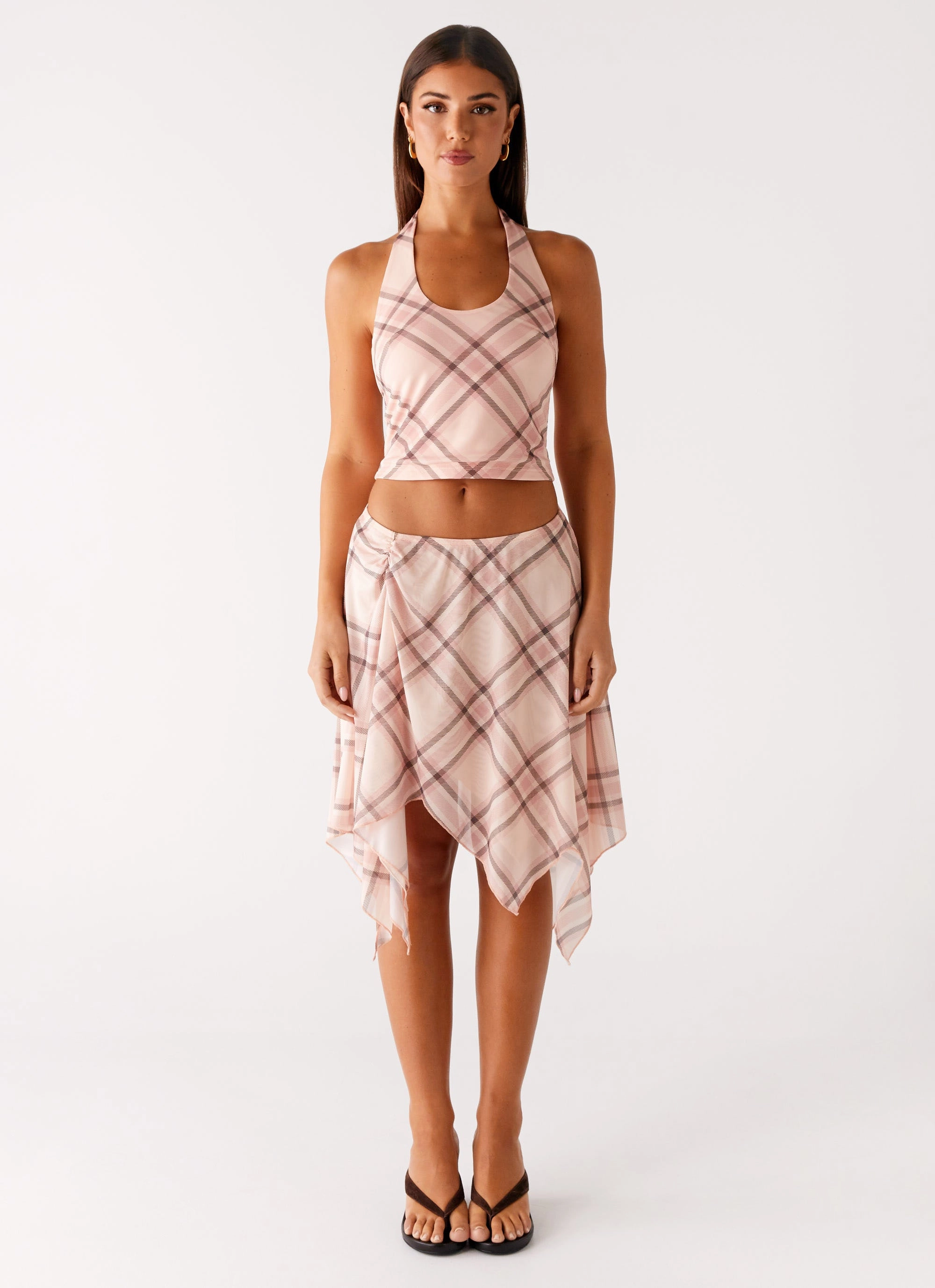 Fit Check Midi Skirt - Pink Check ExpandableSidePanels