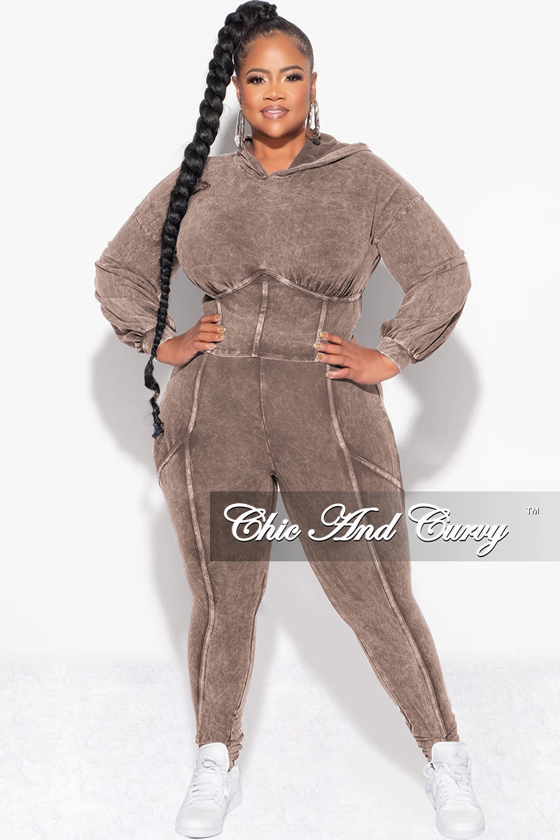 Water Repellent All Day Wear Comfort Final Sale Plus Size 2pc Hooded Top and Set in Brown