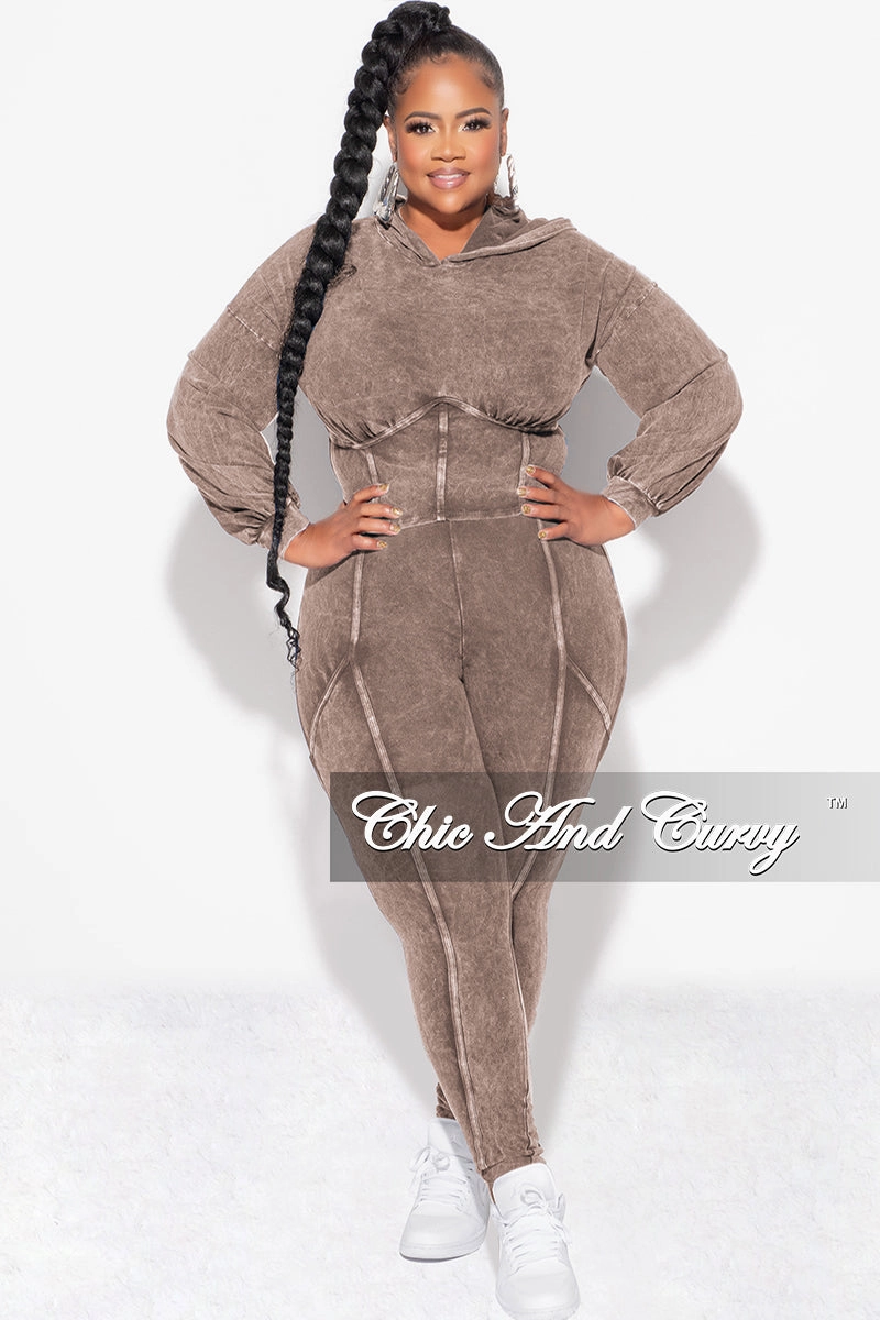 Final Sale Plus Size 2pc Hooded Top and Set in Brown Sport Flex