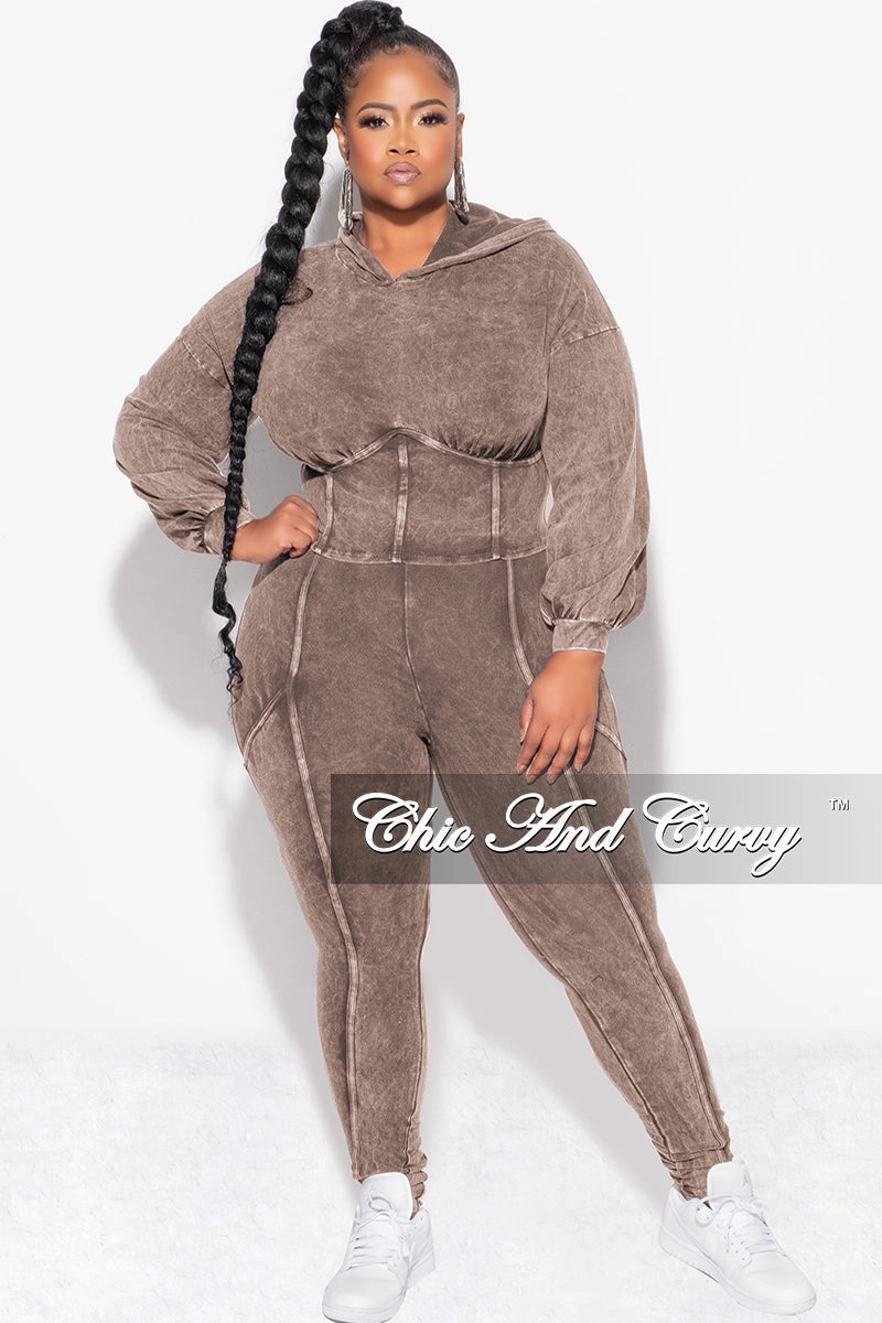ReinforcedPockets Easy Movement Final Sale Plus Size 2pc Hooded Top and Set in Brown