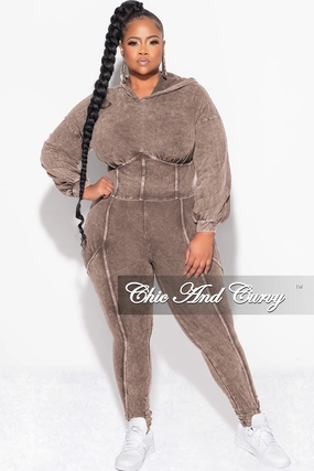 ReinforcedPockets Easy Movement Final Sale Plus Size 2pc Hooded Top and Set in Brown