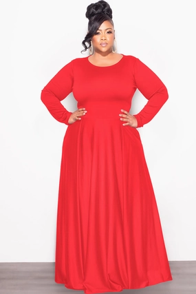 Final Sale Plus Size 2pc Maxi Skirt Set with Round Neck in Red (Set not a dress) Flat Lock Seams Urban Comfort
